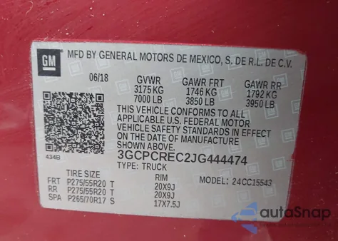 2018 Chevrolet Silverado 1500 1Lt from USA, damaged, VIN 3GCPCREC2JG444474